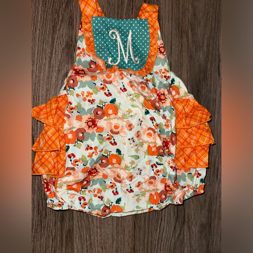 Floral and Orange Ruffle Kids One Piece